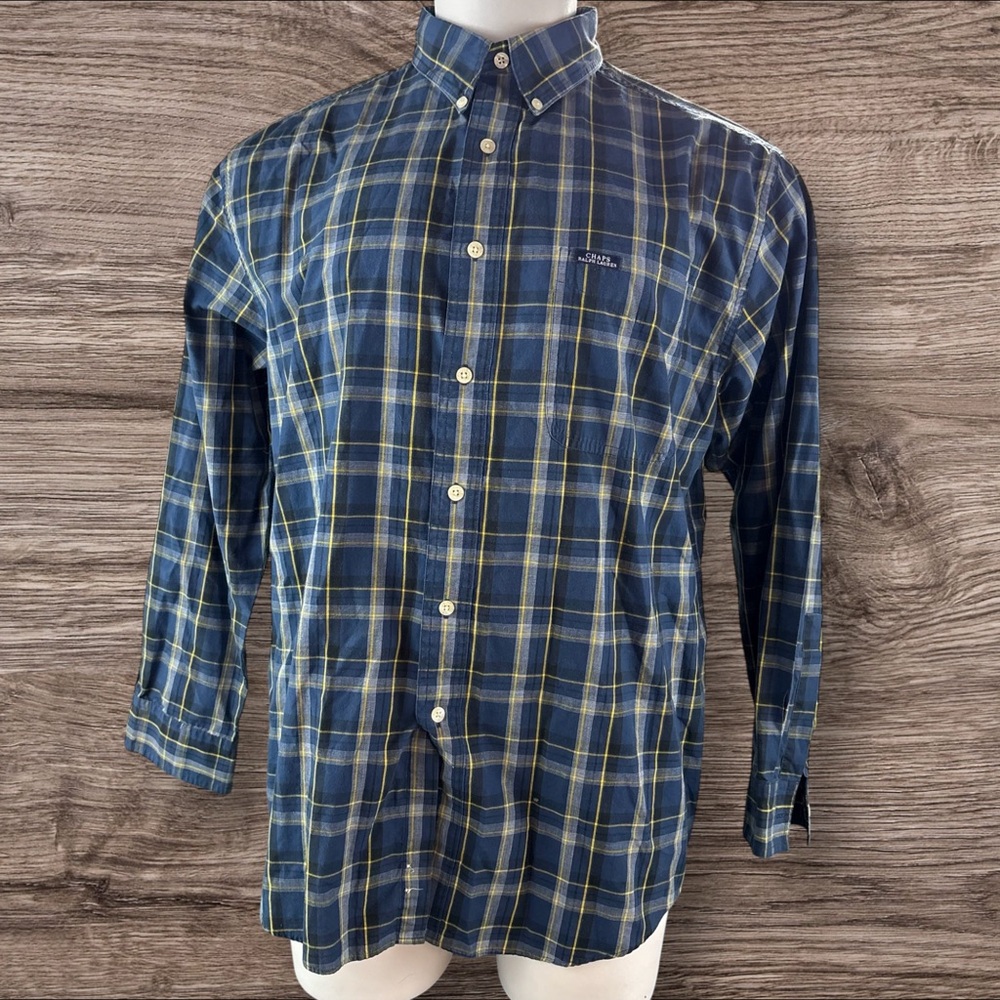 Chaps Ralph Lauren Button Down Shirt Mens Large Blue Plaid Long Sleeve (487